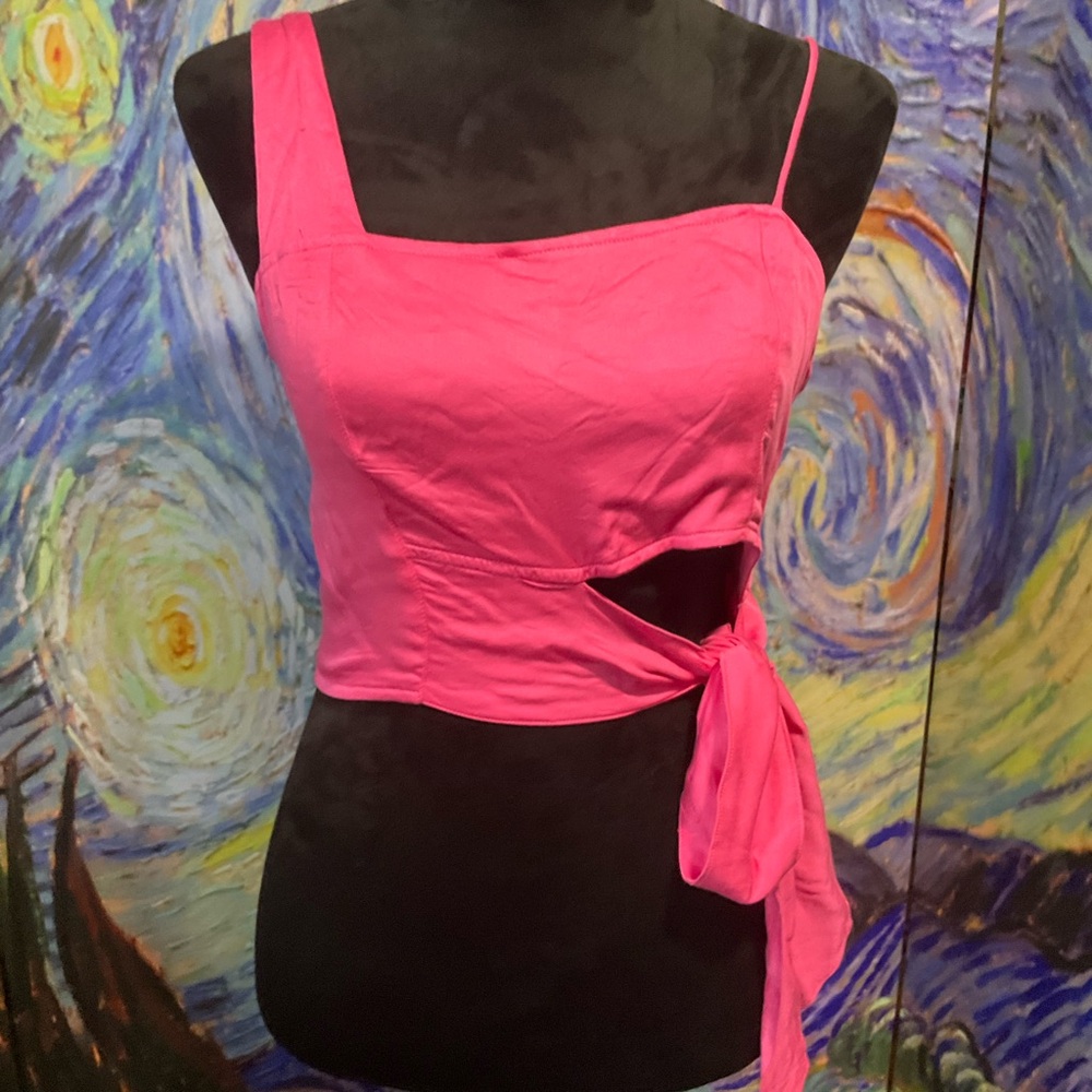 Free People large pink Mila Tie crop top - Picture 2 of 3